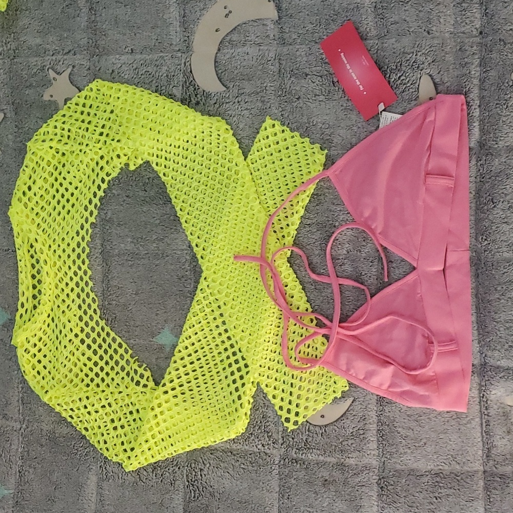 Neon fishnet super crop top
